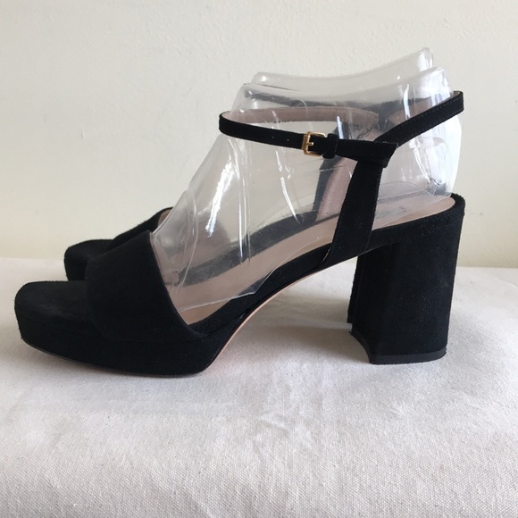 EUC Furla Italy sz 39 sandal heels black suede chunky heel strappy ankle strap - Picture 3 of 14